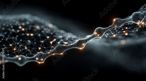 Abstract Digital Wave: Network of Glowing Points and Lines
