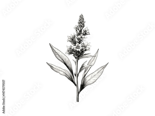 Retro Blazing Star Bloom, vintage floral sketch, botanical black art, antique engraving, hand-drawn flower, nature-inspired decor, old print, trendy flower illustration, floral engraving.