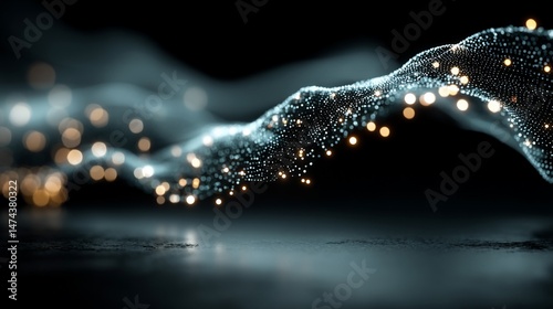 Abstract Digital Wave: Glowing Particles and Dark Background