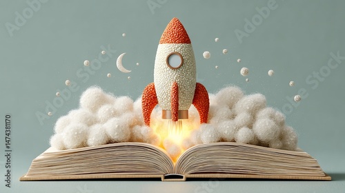 A Rocket Launching from an Open Book: Imagination Takes Flight