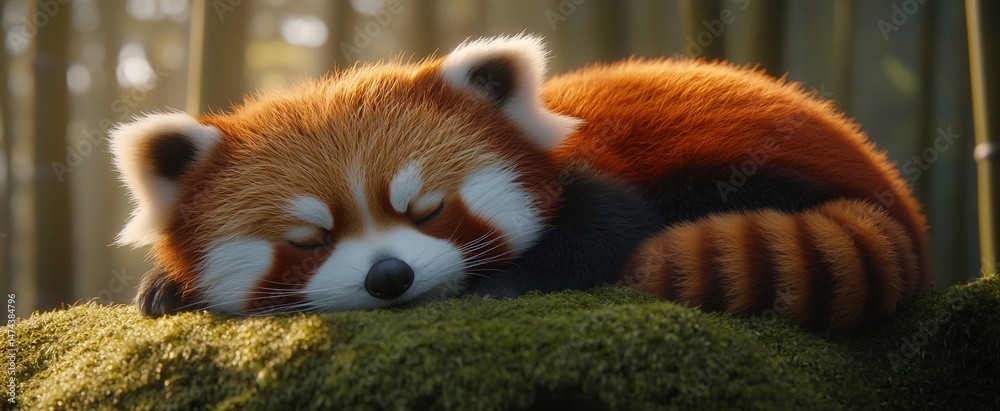 Obraz premium Sleepy Red Panda Napping on Moss