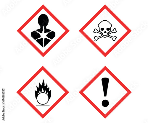 Collection of Chemical Warning Icons in Red Diamond Shape