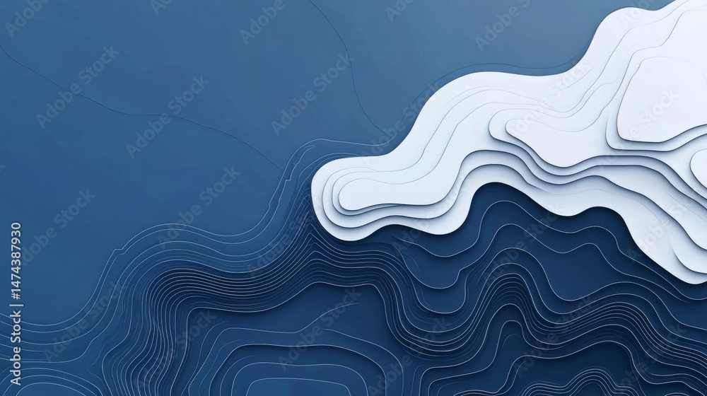 Fototapeta premium Elegant blue abstract paper cut background with topographic contour lines