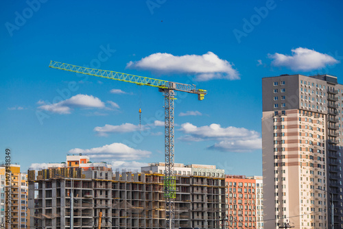 Modern high-rise apartment buildings on a sunny day. Construction of new residential areas. New buildings. Vidnoye, Leninsky district, Moscow region. photo