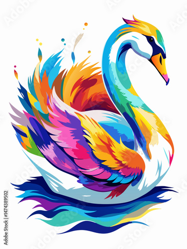 Vibrant Colorful Swan in Abstract Artistic Style Water Painting