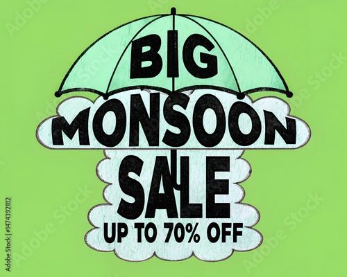 Monsoon season sale background with umbrella, Realistic monsoon season sale composition