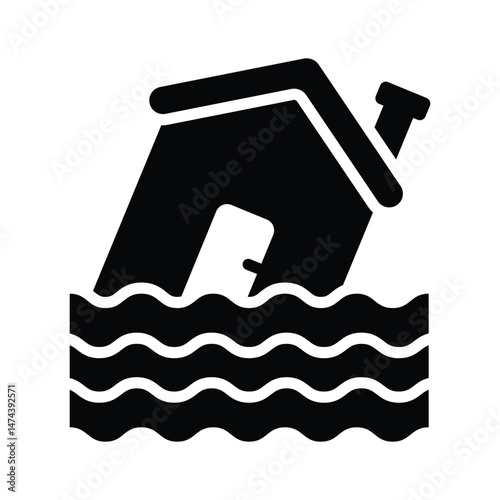 A house submerged in water, representing flooding or natural disasters.
