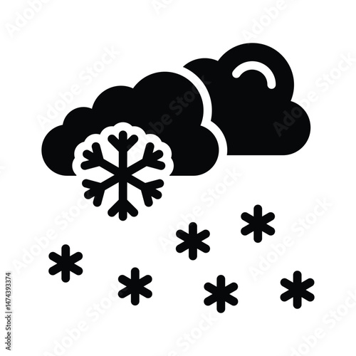 A cloud with snowflakes falling, symbolizing snowfall weather