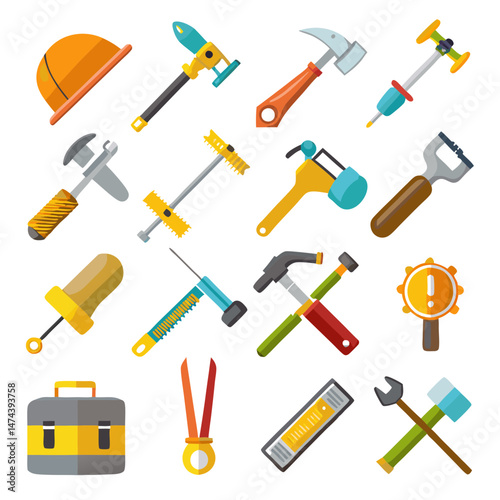 Vector set of various colorful construction and repair tools