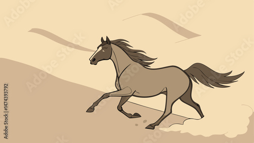 Horse galloping through desert dust
