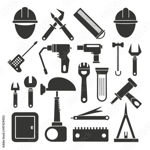 Collection of construction and renovation tools icon style isolated