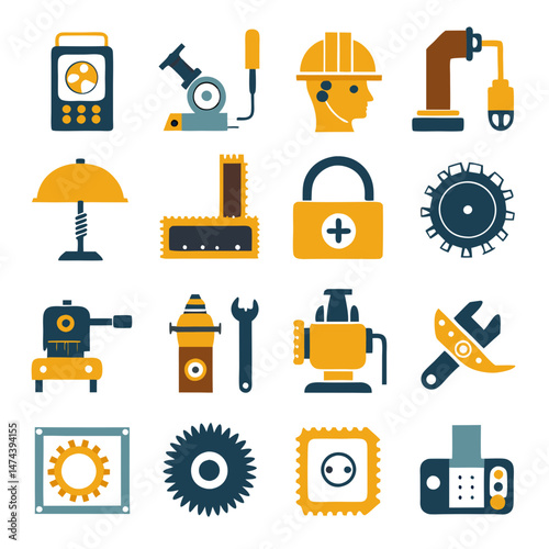 Industrial and Engineering Icons Set in Flat Design Style