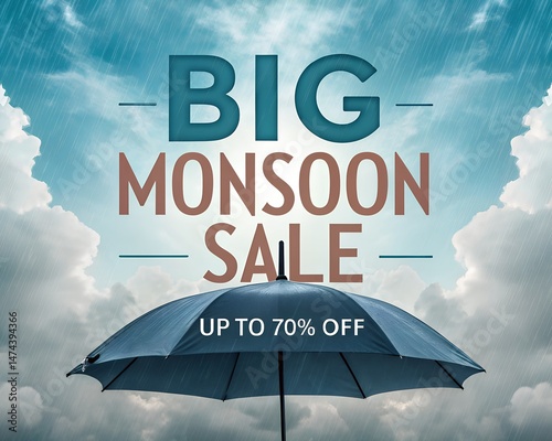 Monsoon season sale background with umbrella, Realistic monsoon season sale composition