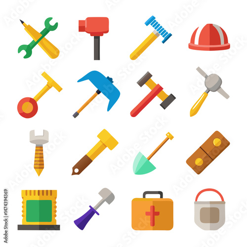 Flat design tools vector set for repair and construction