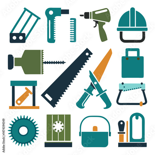 Illustrative Tool Set in Flat Design, Carpentry and Repair