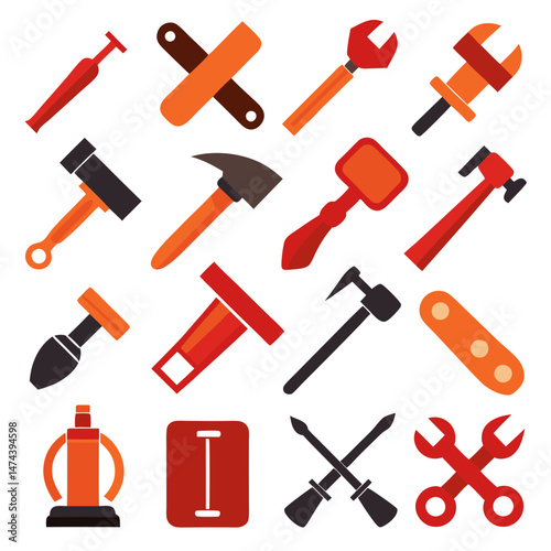 Illustration of assorted construction tools in graphic flat style
