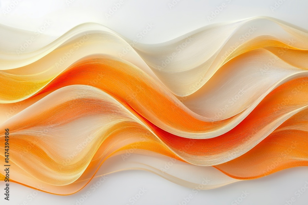 Obraz premium Elegant orange and ivory wavy textile texture in soft light.