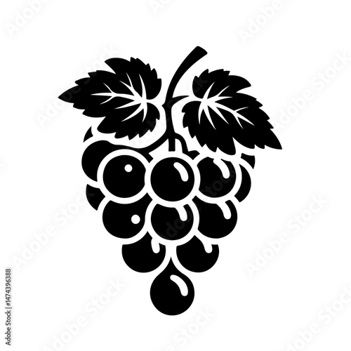 Grapes with Leaves Silhouette for Fruit and Winemaking Design