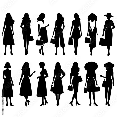 Women in Dresses Silhouette Set for Fashion and Elegance Design