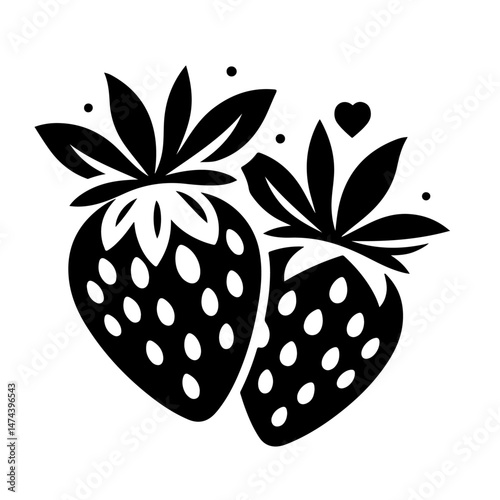 Strawberry with Leaves Silhouette for Fruit and Freshness Design