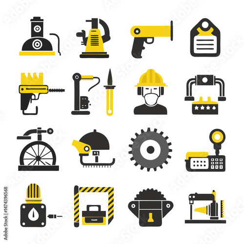 Industrial Icons Set: Minimalistic style of industrial equipment