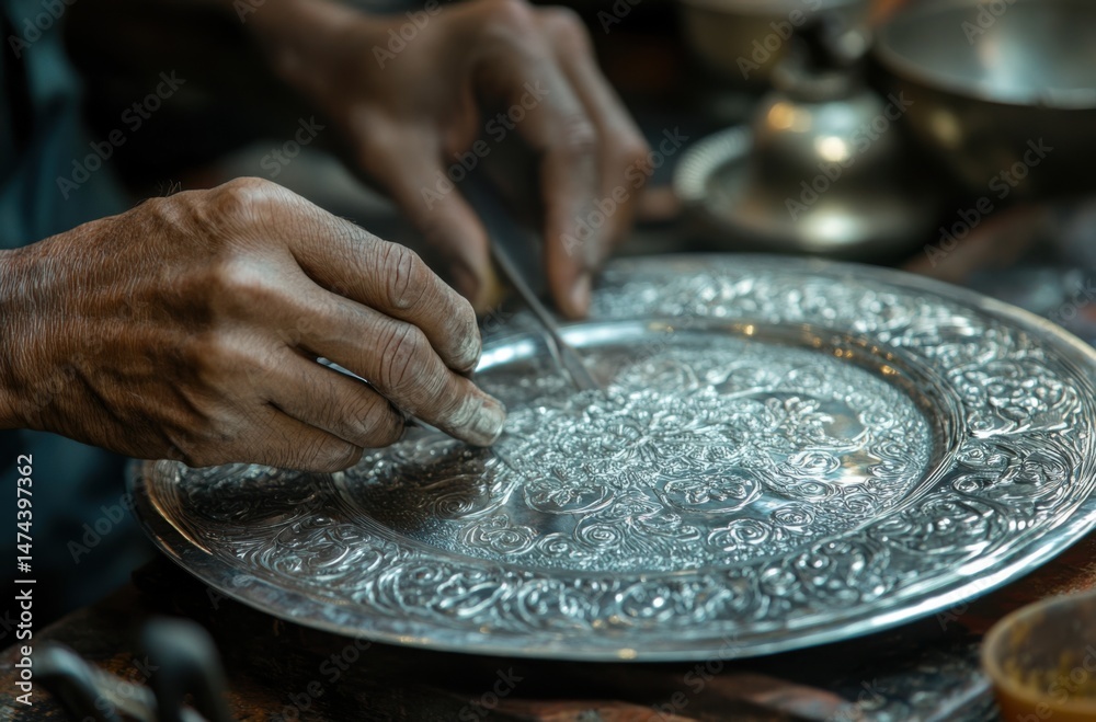 Fototapeta premium Close focus on a craftsman polishing intricate