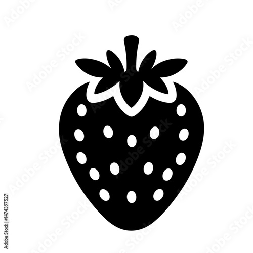 Strawberry with Leaves Silhouette for Fruit and Freshness Design