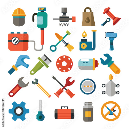 Variety of construction and industrial tools in flat design