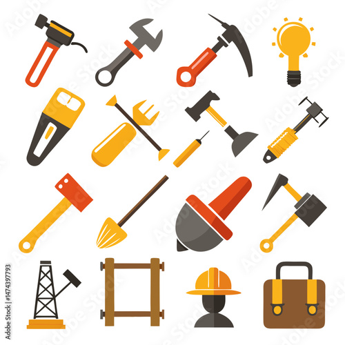 Variety of flat vector construction and industry tools