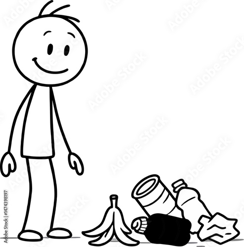 Angrily pointing at another stick figure who has just thrown trash on the ground