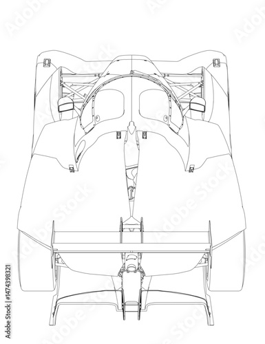 A drawing of a car with a seat belt. The car is a sports car with a sleek design. The seat belt is positioned in the center of the car, with the buckle facing forward