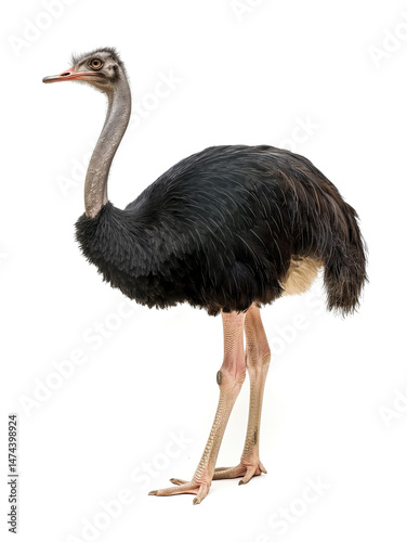 Ostrich isolated on white background. Big bird. Wildlife.	
