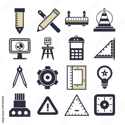 Engineering and construction icons illustration in a vector style