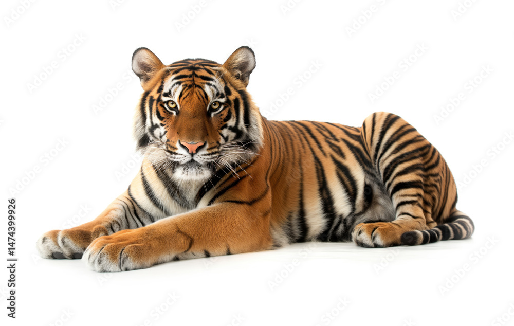 Obraz premium Tiger on white background. Cat family. Wildlife. Predatory animal. Mammals. 