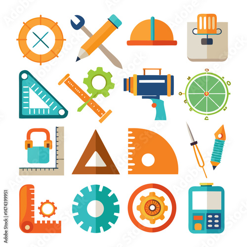 Flat design engineering and construction tools set illustration