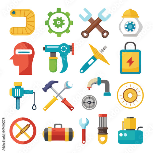 Collection of tools for construction maintenance and engineering purposes