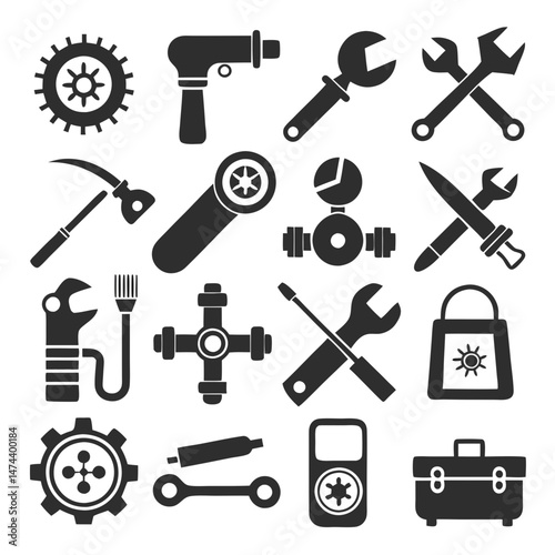 Silhouetted Handyman Tools: Vector Icons of Repair Equipment