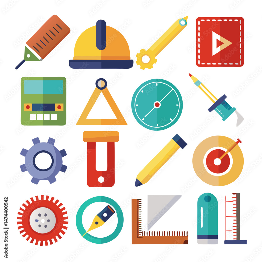 Engineering and construction elements arranged in a flat design