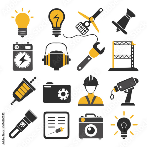 Collection of construction and engineering equipment vector icons