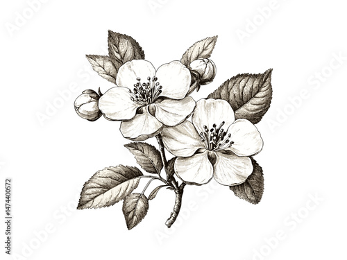 Hand-drawn May apple flower sketch, vintage engraving, trendy floral decor, rustic woodland bloom, spring flower motif, summer garden illustration, engraved botanical print, vintage sketch style