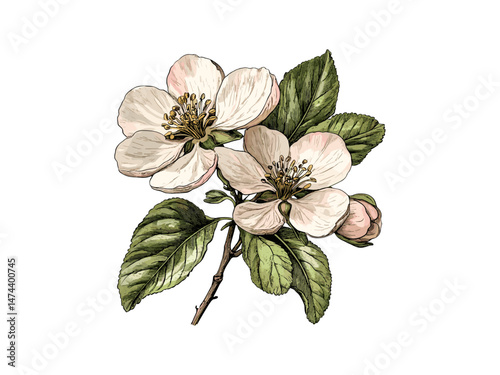 Black sketch of May apple flower, vintage botanical illustration, engraved hand-drawn floral design, trendy rustic woodland bloom print, summer, spring motif, old engraving, vintage sketch