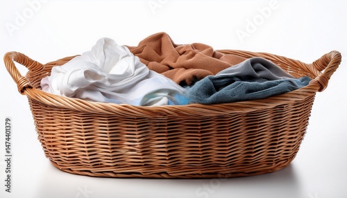 basket with laundry on white background