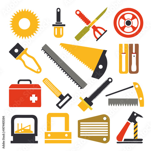 Collection of colorful repair and building tools illustration