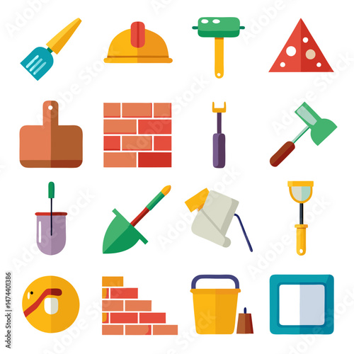 Flat design construction tool set vector icon illustration