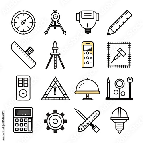 Engineering and construction tools symbols icons line design
