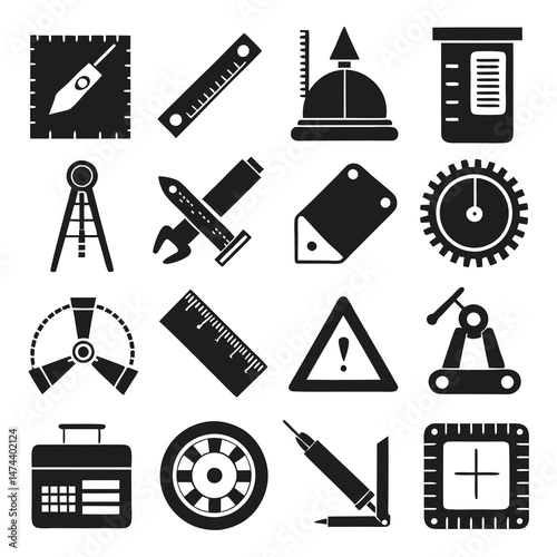 Monochrome engineering tools graphic design with a clean aesthetic