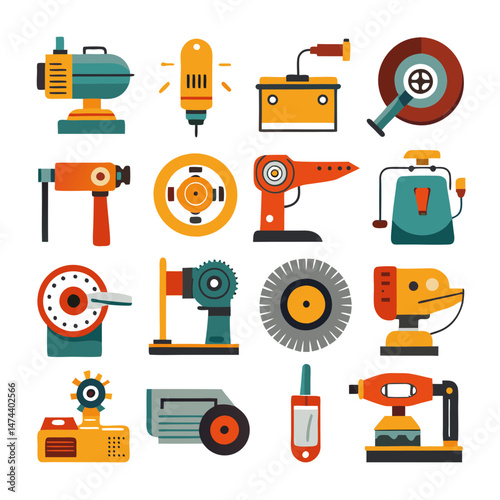 Colorful set of assorted mechanic tools in flat design