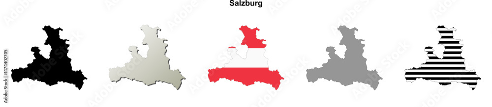 Naklejka premium Salzburg state blank outline map set