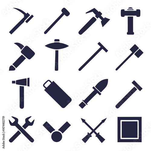 Assorted vector icon set of construction tools and implements