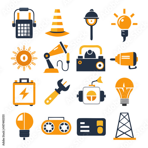 Industrial and construction safety equipment flat vector icon set
